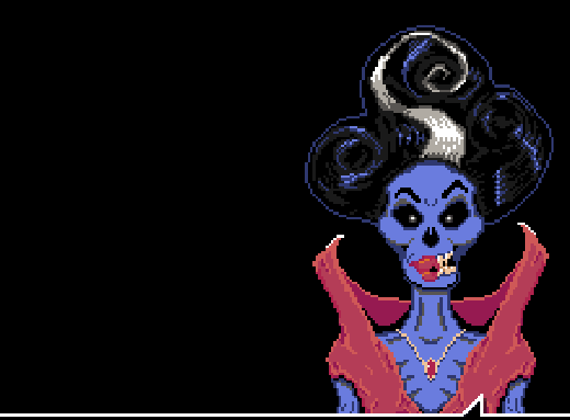 A blue-skinned Lich holding her finger up thoughtfully while she speaks.